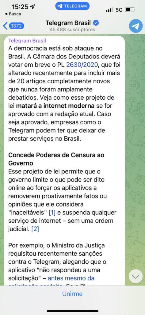 Telegram posiciona-se contra o Projeto de Lei das Fake News
