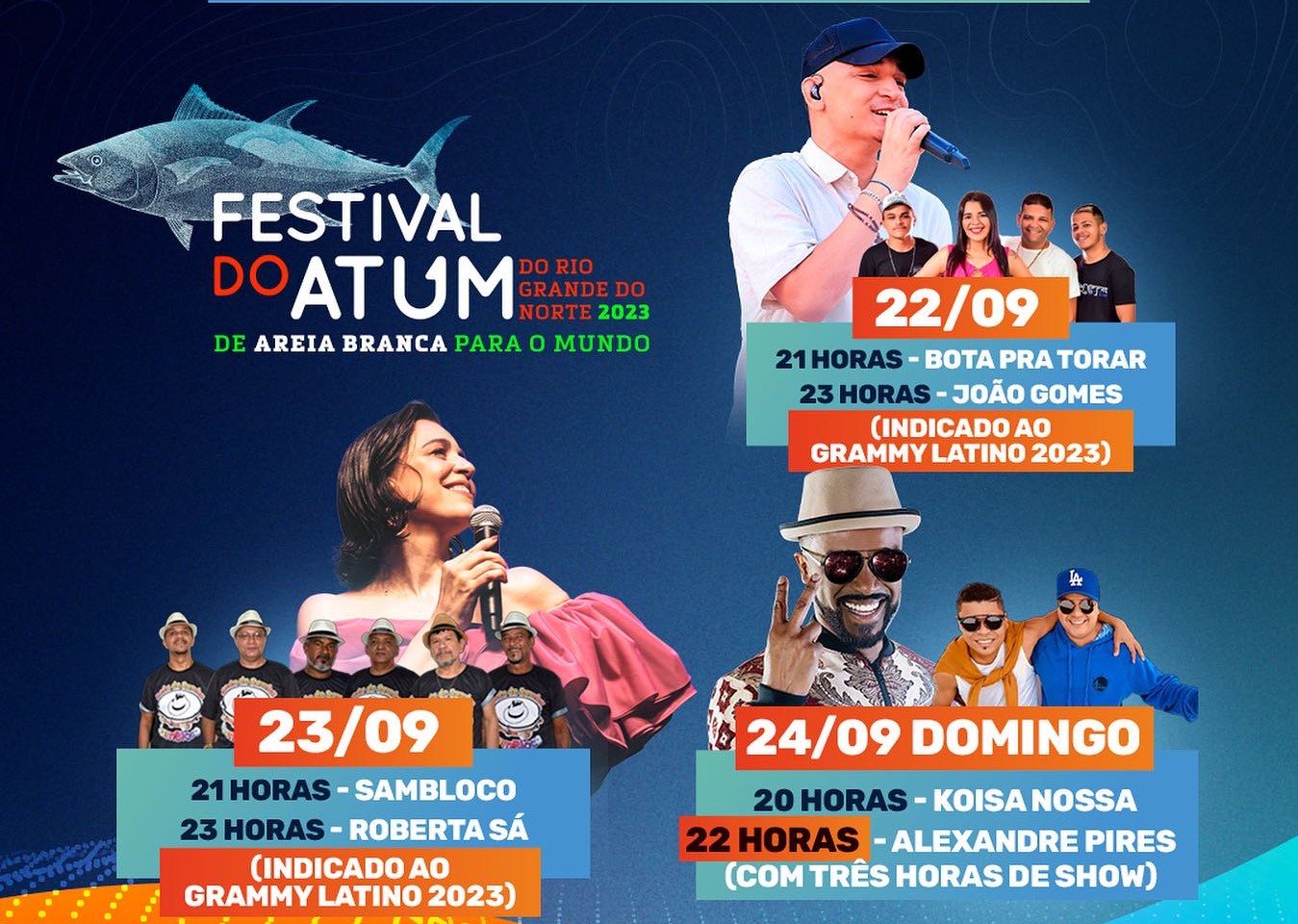 Alexandre Pires, João Gomes e Roberta Sá agitam Festival do Atum em Areia Branca