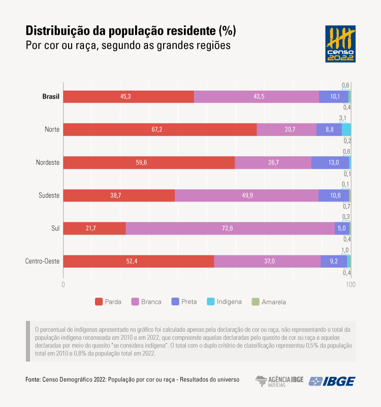 Censo 2022: Recorte étnico-racial da população Brasileira (Reprodução: Agência IBGE)