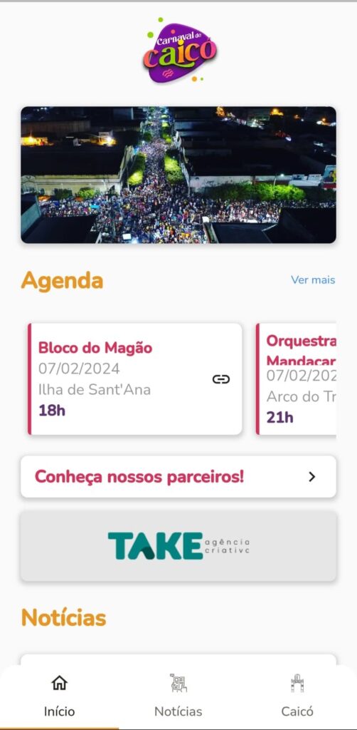 Você pode baixar o Aplicativo com a programação do Carnaval de Caicó. (Imagem: Reprodução / Aplicativo Carnaval de Caicó)
