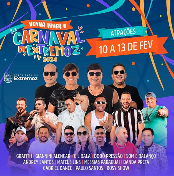 Horário e polos onde se apresentarão as atrações do Carnaval de Extremoz ainda serão confirmados. (Imagem: Divulgação)