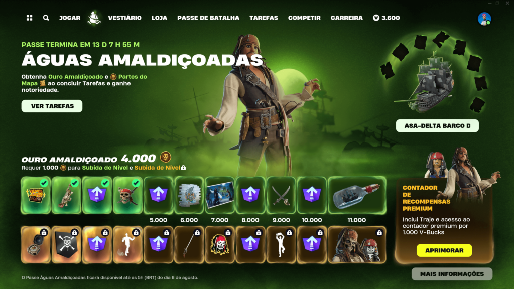 A colaboração "Águas Amaldiçoadas" entre Fortnite e Piratas do Caribe traz aventuras náuticas, recompensas exclusivas e personagens icônicos