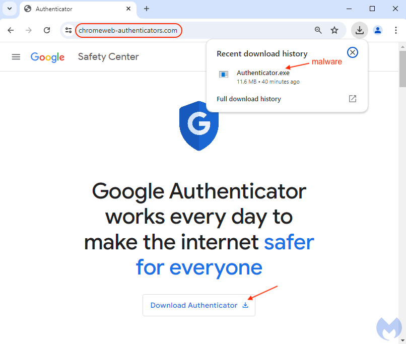 O site fraudulento usava GitHub para hospedar o malware DeerStealer, disfarçado como Authenticator.exe, roubando dados pessoais dos usuários.